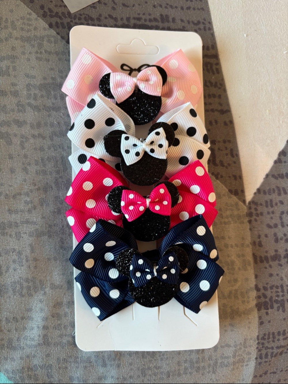 Polka Dot Minnie Bow Hair Clips Set - Pink, White, Fuchsia & Navy
